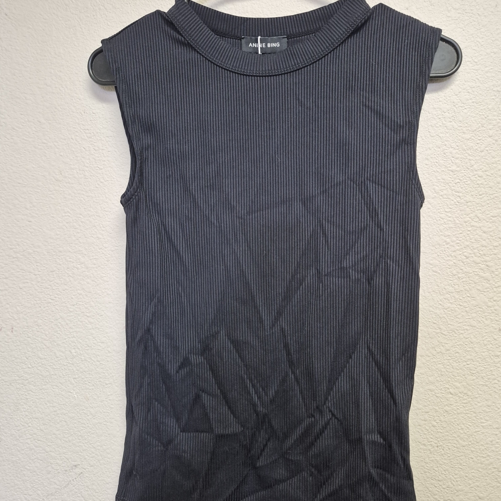 Anine Bing Black Ribbed Muscle Tee